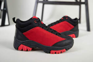 Ботинки для мальчика из нубука красные с вставками черного цвета Ботинки для мальчика из нубука красные с вставками черного цвета