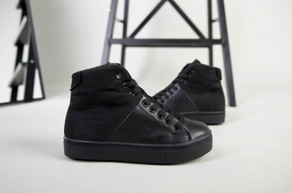 Ботинки для мальчика кожаные черные с вставкой нубука Ботинки для мальчика кожаные черные с вставкой нубука