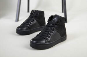 Ботинки для мальчика кожаные черные с вставкой нубука Ботинки для мальчика кожаные черные с вставкой нубука