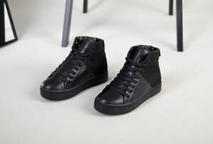 Ботинки для мальчика кожаные черные с вставкой нубука Ботинки для мальчика кожаные черные с вставкой нубука