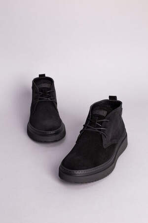 Ботинки мужские замшевые черные зимние со шнуровкой