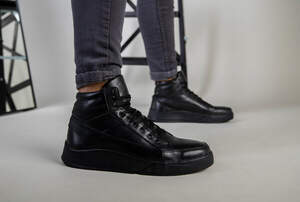 Ботинки мужские кожа флотар черного цвета зимние