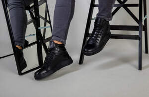 Ботинки мужские кожа флотар черного цвета зимние