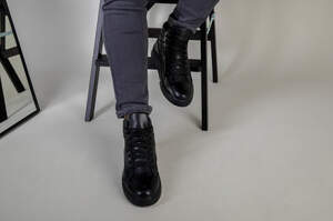 Ботинки мужские кожа флотар черного цвета зимние