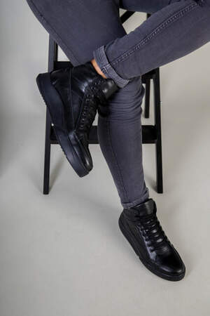 Ботинки мужские кожа флотар черного цвета зимние