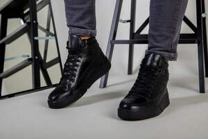 Ботинки мужские кожа флотар черного цвета зимние