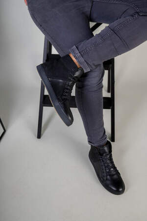 Ботинки мужские кожаные черные с вставкой нубука зимние