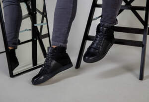 Ботинки мужские кожаные черные с вставкой нубука зимние