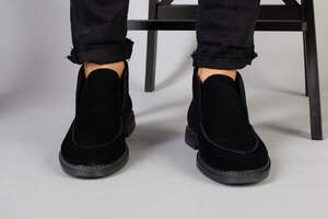 Демисезонные мужские черные замшевые лоферы