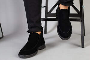 Демисезонные мужские черные замшевые лоферы