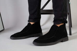 Демисезонные мужские черные замшевые лоферы