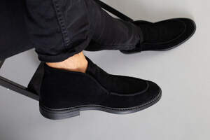 Демисезонные мужские черные замшевые лоферы