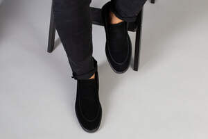 Демисезонные мужские черные замшевые лоферы