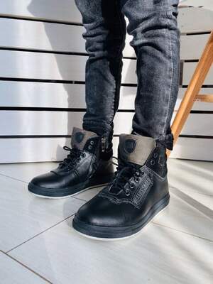 Зимние черные кожаные ботиночки