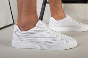 Кеды мужские кожаные белые с перфорацией Кеды мужские кожаные белые с перфорацией