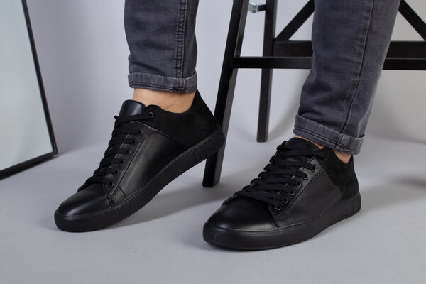 Кеды мужские кожаные с вставкой нубука черные Кеды мужские кожаные с вставкой нубука черные