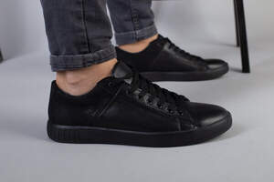 Кеды мужские кожаные с вставкой нубука черные Кеды мужские кожаные с вставкой нубука черные