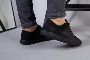 Кеды мужские кожаные с вставкой нубука черные Кеды мужские кожаные с вставкой нубука черные