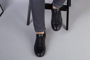 Кеды мужские кожаные с вставкой нубука черные Кеды мужские кожаные с вставкой нубука черные