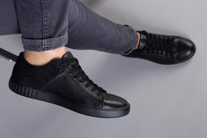 Кеды мужские кожаные с вставкой нубука черные Кеды мужские кожаные с вставкой нубука черные