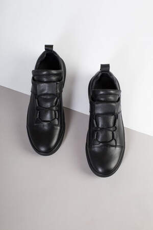 Кеды мужские кожаные черные на черной подошве