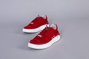 Кроссовки мужские из нубука красного цвета с кожаными вставками Кроссовки мужские из нубука красного цвета с кожаными вставками