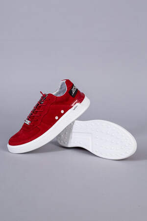 Кроссовки мужские из нубука красного цвета с кожаными вставками Кроссовки мужские из нубука красного цвета с кожаными вставками