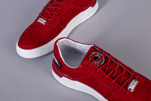 Кроссовки мужские из нубука красного цвета с кожаными вставками Кроссовки мужские из нубука красного цвета с кожаными вставками