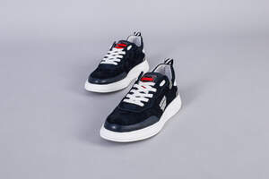 Кроссовки мужские из нубука синего цвета с кожаными вставками Кроссовки мужские из нубука синего цвета с кожаными вставками