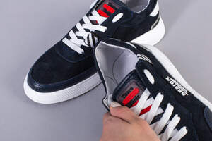 Кроссовки мужские из нубука синего цвета с кожаными вставками Кроссовки мужские из нубука синего цвета с кожаными вставками