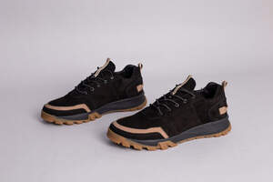 Кроссовки мужские из нубука черные с бежевыми вставками Кроссовки мужские из нубука черные с бежевыми вставками