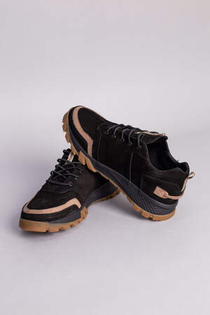 Кроссовки мужские из нубука черные с бежевыми вставками Кроссовки мужские из нубука черные с бежевыми вставками