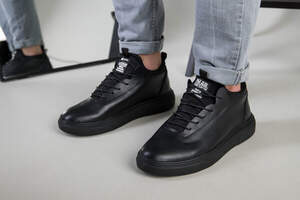 Кроссовки мужские кожаные черного цвета