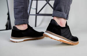 Кроссовки мужские кожаные черные с вставками замши