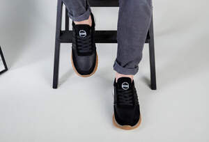 Кроссовки мужские кожаные черные с вставками замши