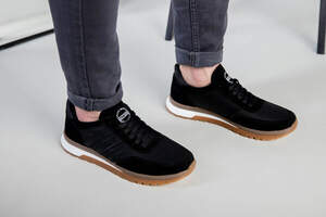 Кроссовки мужские кожаные черные с вставками замши