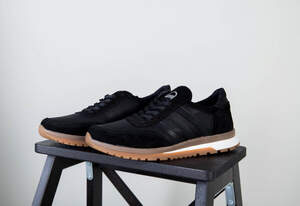 Кроссовки мужские кожаные черные с вставками замши