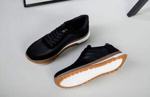 Кроссовки мужские кожаные черные с вставками замши