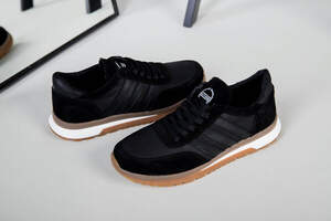 Кроссовки мужские кожаные черные с вставками замши