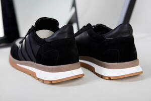 Кроссовки мужские кожаные черные с вставками замши