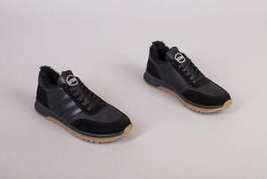 Кроссовки мужские кожаные черные с вставками замши, зимние