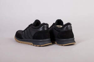 Кроссовки мужские кожаные черные с вставками замши, зимние