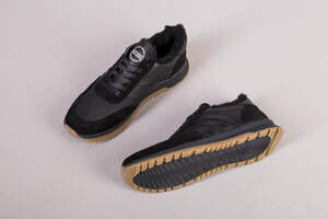 Кроссовки мужские кожаные черные с вставками замши, зимние