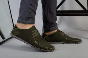 Мокасины мужские из нубука зеленого цвета, перфорация Мокасины мужские из нубука зеленого цвета, перфорация
