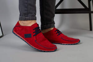 Мокасины мужские из нубука красные, перфорация Мокасины мужские из нубука красные, перфорация