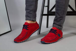 Мокасины мужские из нубука красные, перфорация Мокасины мужские из нубука красные, перфорация