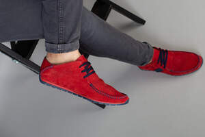 Мокасины мужские из нубука красные, перфорация Мокасины мужские из нубука красные, перфорация