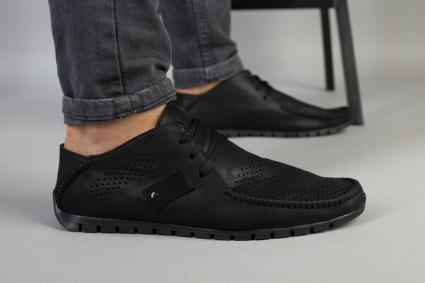 Мокасины мужские кожа мустанг черные, перфорация Мокасины мужские кожа мустанг черные, перфорация