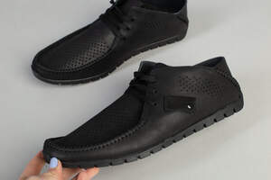 Мокасины мужские кожа мустанг черные, перфорация Мокасины мужские кожа мустанг черные, перфорация