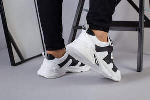 Мужские кожаные кроссовки, белый с черным